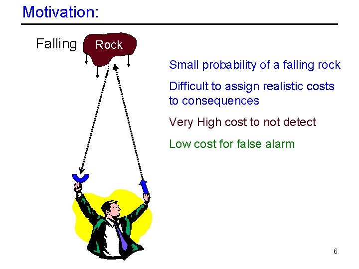 Motivation: Falling Rock Small probability of a falling rock Difficult to assign realistic costs