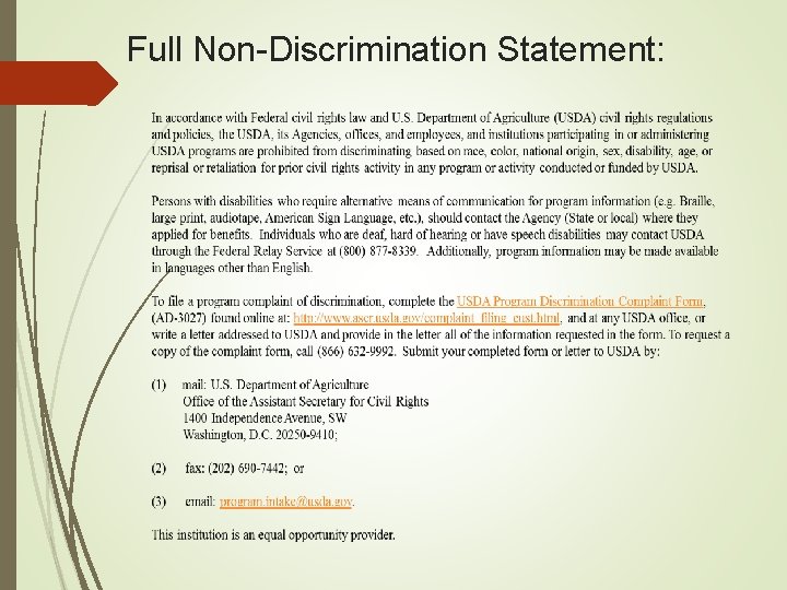 Full Non-Discrimination Statement: 