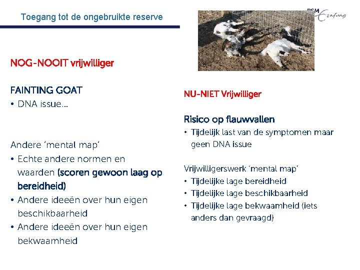 Toegang tot de ongebruikte reserve NOG-NOOIT vrijwilliger FAINTING GOAT • DNA issue… NU-NIET Vrijwilliger