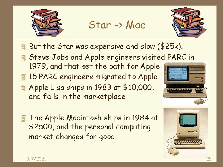 Star -> Mac 4 But the Star was expensive and slow ($25 k). 4