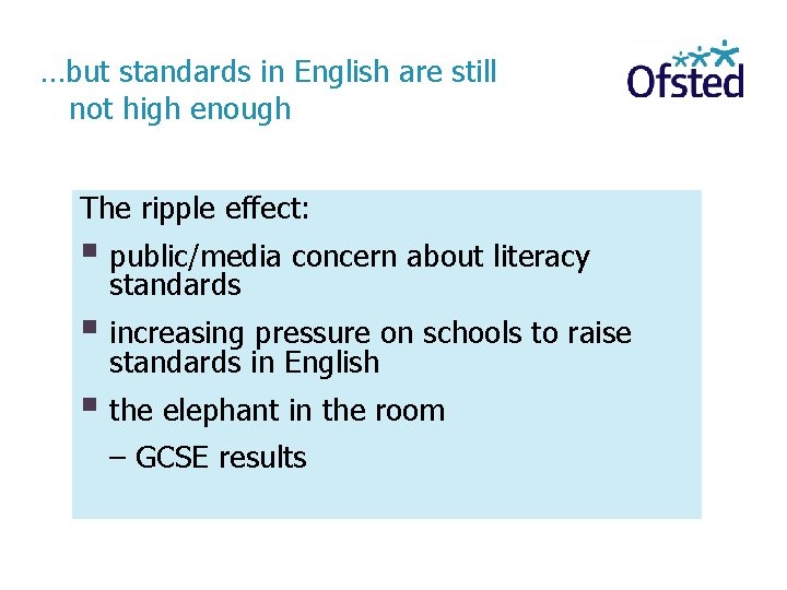 …but standards in English are still not high enough The ripple effect: public/media concern