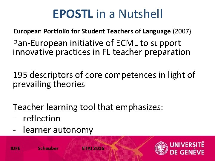 EPOSTL in a Nutshell European Portfolio for Student Teachers of Language (2007) Pan-European initiative EPOSTL in a Nutshell European Portfolio for Student Teachers of Language (2007) Pan-European initiative
