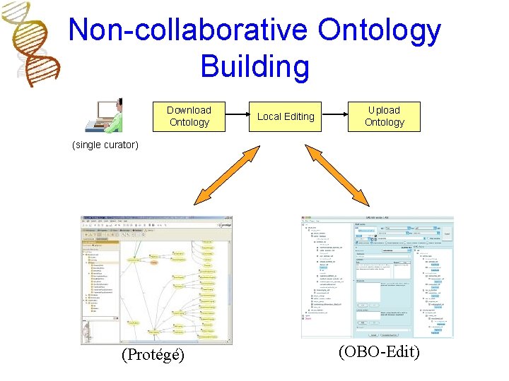 Non-collaborative Ontology Building Download Ontology Local Editing Upload Ontology (single curator) (Protégé) (OBO-Edit) Non-collaborative Ontology Building Download Ontology Local Editing Upload Ontology (single curator) (Protégé) (OBO-Edit)