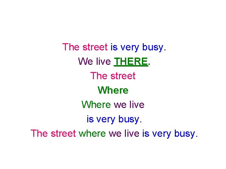 The street is very busy. We live THERE. The street Where we live is