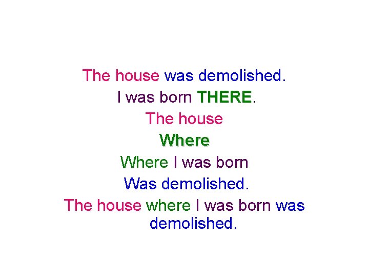 The house was demolished. I was born THERE The house Where I was born