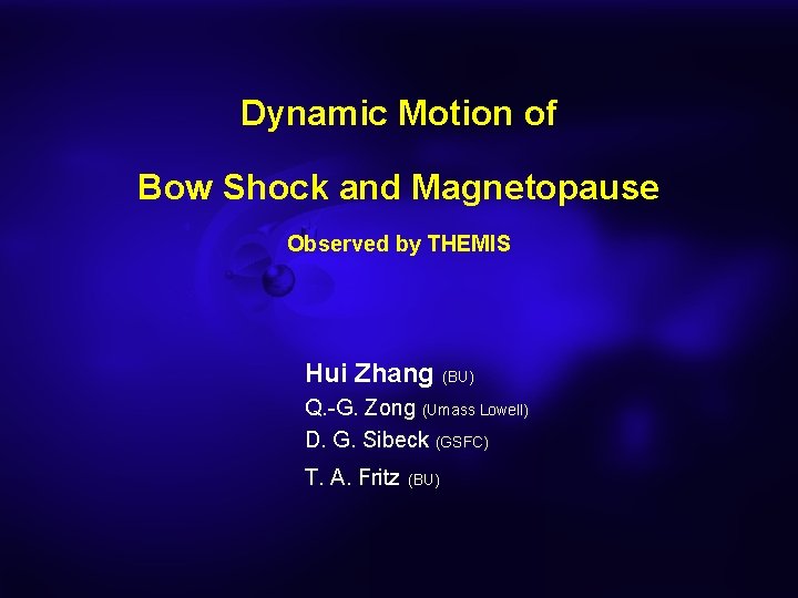 Dynamic Motion of Bow Shock and Magnetopause Observed by THEMIS Hui Zhang (BU) Q.