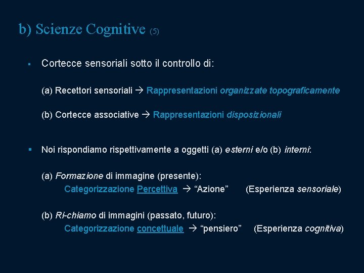 b) Scienze Cognitive (5) § Cortecce sensoriali sotto il controllo di: (a) Recettori sensoriali b) Scienze Cognitive (5) § Cortecce sensoriali sotto il controllo di: (a) Recettori sensoriali