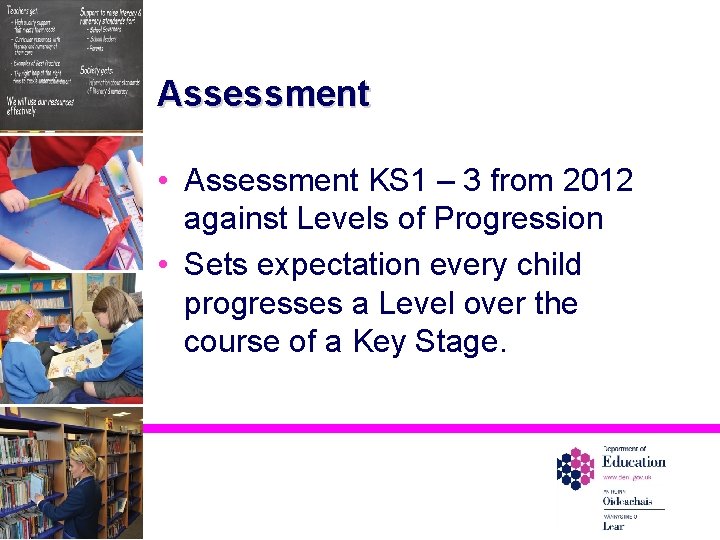 Assessment • Assessment KS 1 – 3 from 2012 against Levels of Progression •