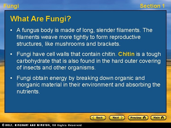 Fungi Section 1 What Are Fungi? • A fungus body is made of long,