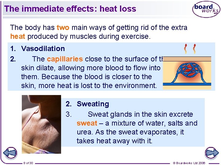 The immediate effects: heat loss The body has two main ways of getting rid