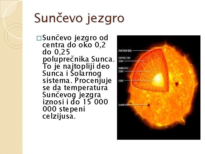 Sunčevo jezgro � Sunčevo jezgro od centra do oko 0, 2 do 0, 25