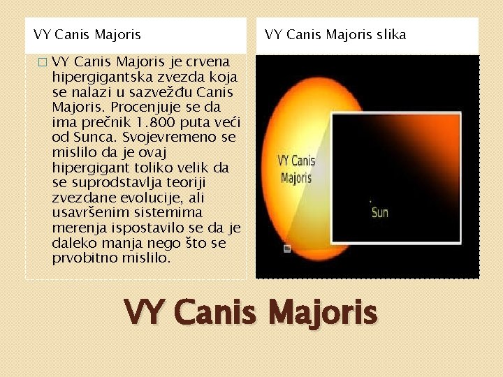 VY Canis Majoris � VY Canis Majoris slika VY Canis Majoris je crvena hipergigantska
