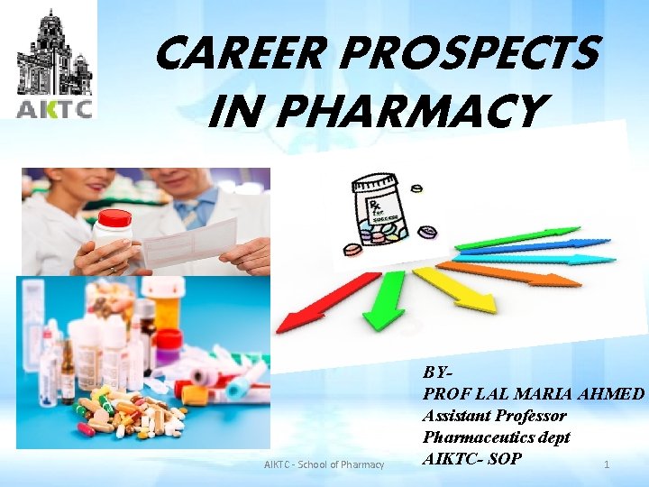 CAREER PROSPECTS IN PHARMACY AIKTC - School of Pharmacy BYPROF LAL MARIA AHMED Assistant
