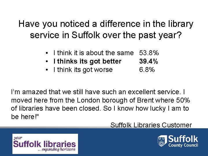 Have you noticed a difference in the library service in Suffolk over the past Have you noticed a difference in the library service in Suffolk over the past