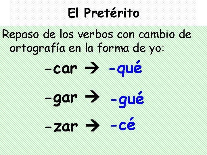 El Pretérito Repaso de los verbos con cambio de ortografía en la forma de