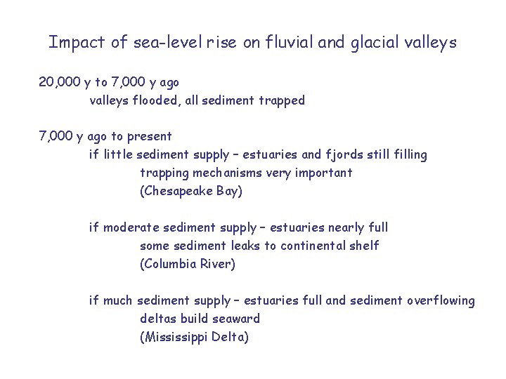 Impact of sea-level rise on fluvial and glacial valleys 20, 000 y to 7,