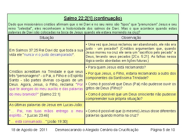 Salmo 22: 2[1] (continuação) Dado que missionários cristãos afirmam que o rei Davi e