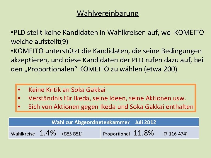 Wahlvereinbarung • PLD stellt keine Kandidaten in Wahlkreisen auf, wo KOMEITO welche aufstellt(9) •