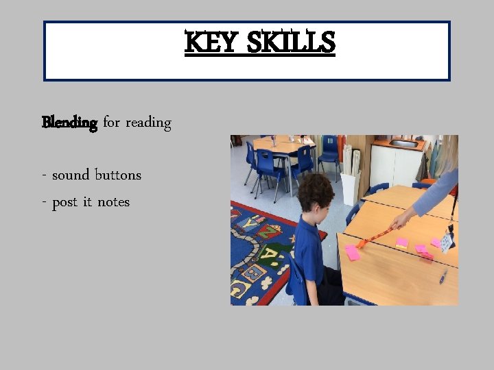 KEY SKILLS Blending for reading - sound buttons - post it notes 