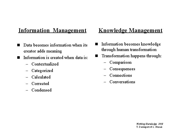 Information Management n Data becomes information when its creator adds meaning n Information is