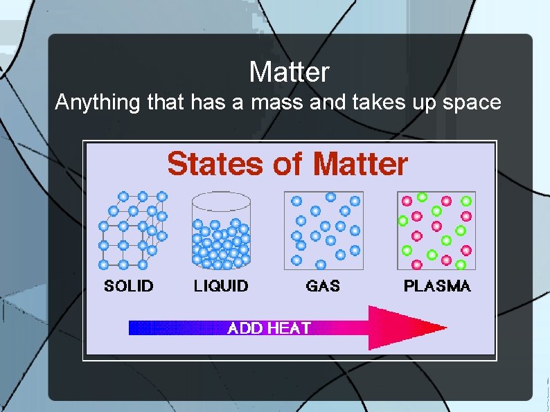 Matter Anything that has a mass and takes up space 
