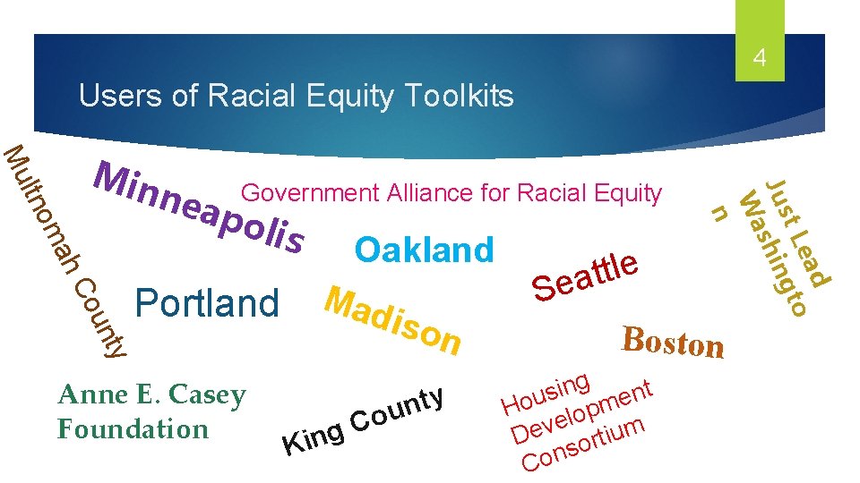 4 Users of Racial Equity Toolkits h. C ma ltno ou nty nea Government