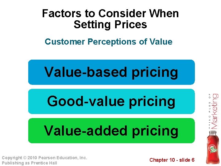 Factors to Consider When Setting Prices Customer Perceptions of Value-based pricing Good-value pricing Value-added
