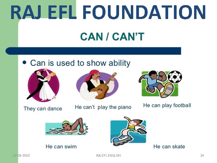 RAJ EFL FOUNDATION 17 -08 -2002 RAJ EFL ENGLISH 24 