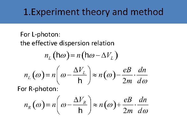 1. Experiment theory and method For L-photon: the effective dispersion relation For R-photon: 1. Experiment theory and method For L-photon: the effective dispersion relation For R-photon: