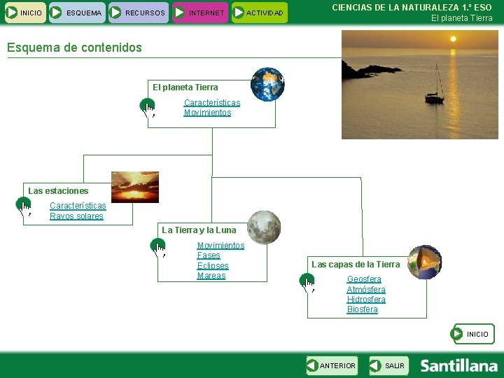 INICIO ESQUEMA RECURSOS INTERNET ACTIVIDAD CIENCIAS DE LA NATURALEZA 1. º ESO El planeta