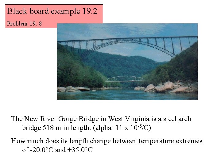 Black board example 19. 2 Problem 19. 8 The New River Gorge Bridge in