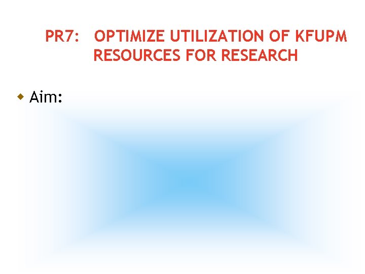 PR 7: OPTIMIZE UTILIZATION OF KFUPM RESOURCES FOR RESEARCH w Aim: 9 