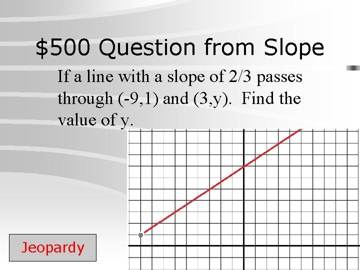 $500 Question from Slope If a line with a slope of 2/3 passes through