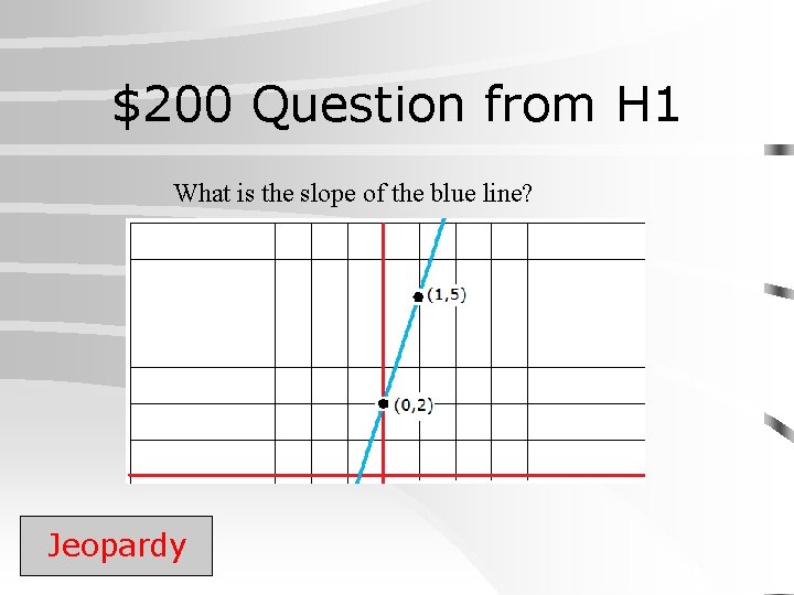 $200 Question from H 1 What is the slope of the blue line? Jeopardy