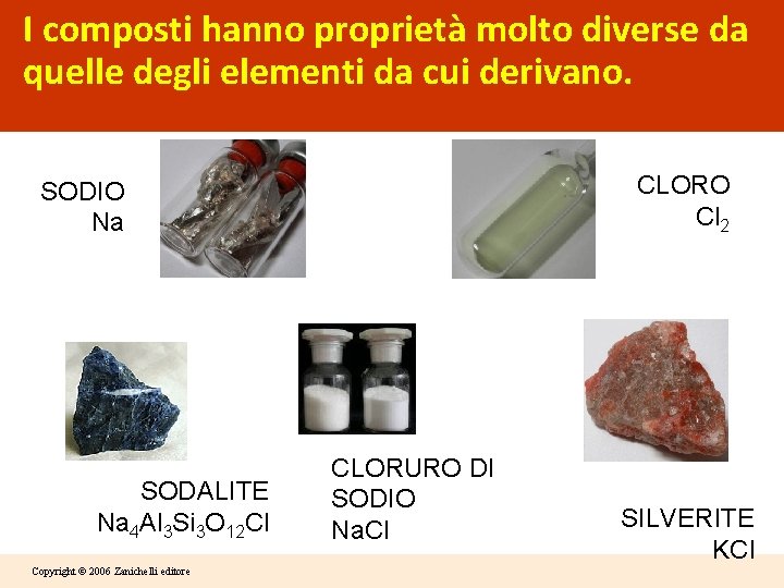 I composti hanno proprietà molto diverse da quelle degli elementi da cui derivano. CLORO