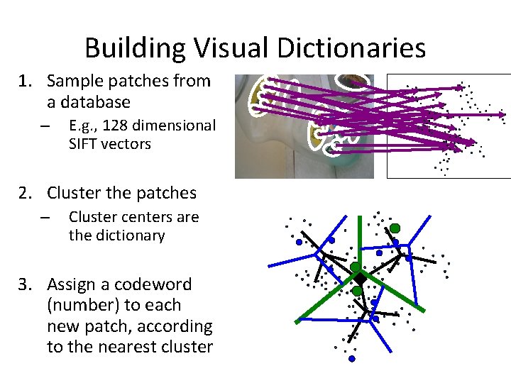 Building Visual Dictionaries 1. Sample patches from a database – E. g. , 128