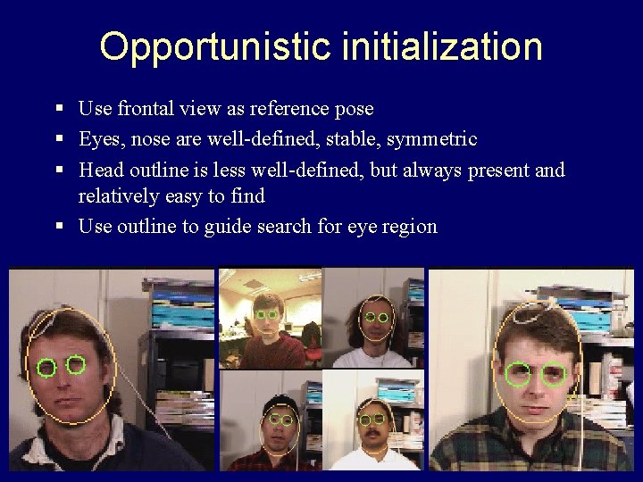 Opportunistic initialization § Use frontal view as reference pose § Eyes, nose are well-defined,