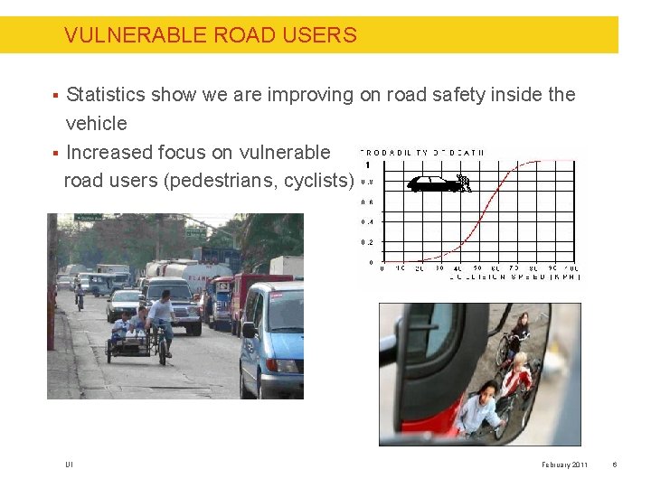 VULNERABLE ROAD USERS Statistics show we are improving on road safety inside the vehicle