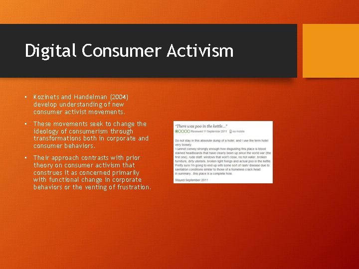 Digital Consumer Activism • Kozinets and Handelman (2004) develop understanding of new consumer activist