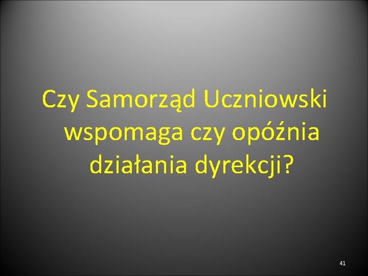 Czy Samorząd Uczniowski wspomaga czy opóźnia działania dyrekcji? 41 