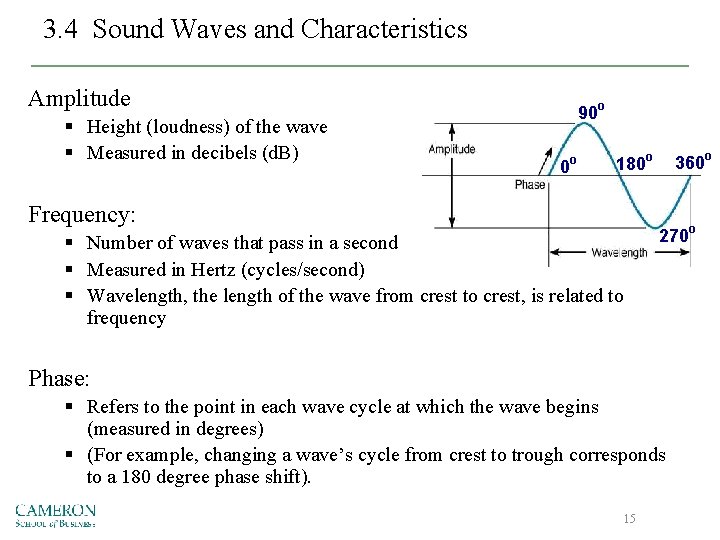 3. 4 Sound Waves and Characteristics Amplitude § Height (loudness) of the wave §