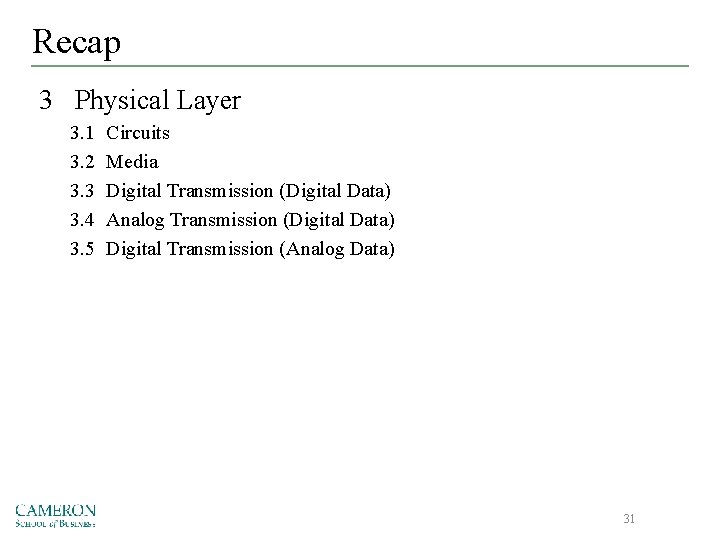 Recap 3 Physical Layer 3. 1 3. 2 3. 3 3. 4 3. 5