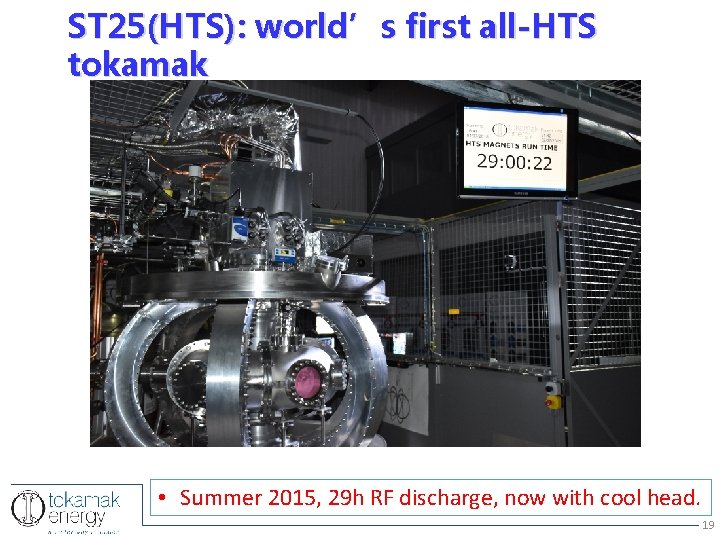 ST 25(HTS): world’s first all-HTS tokamak • Summer 2015, 29 h RF discharge, now ST 25(HTS): world’s first all-HTS tokamak • Summer 2015, 29 h RF discharge, now