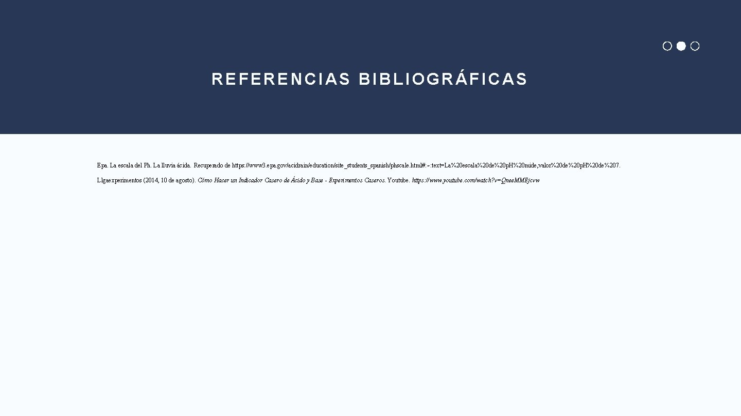 REFERENCIAS BIBLIOGRÁFICAS Epa. La escala del Ph. La lluvia ácida. Recuperado de https: //www