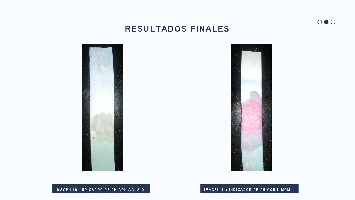 RESULTADOS FINALES IMAGEN 10: INDICADOR DE PH CON AGUA O. IMAGEN 11: INDICADOR DE