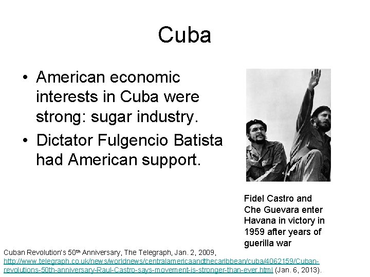 Cuba • American economic interests in Cuba were strong: sugar industry. • Dictator Fulgencio Cuba • American economic interests in Cuba were strong: sugar industry. • Dictator Fulgencio