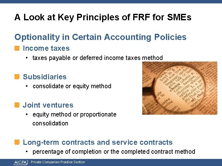 A Look at Key Principles of FRF for SMEs Optionality in Certain Accounting Policies