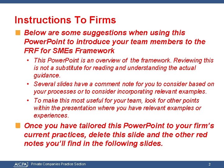 Instructions To Firms Below are some suggestions when using this Power. Point to introduce
