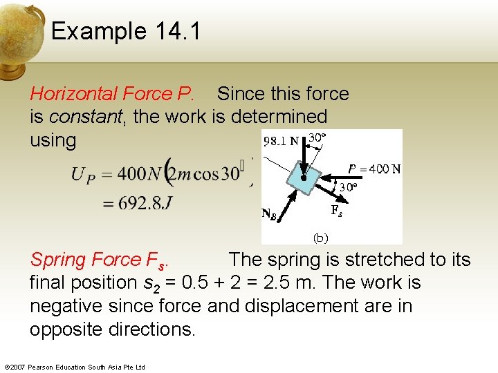 Example 14. 1 Horizontal Force P. Since this force is constant, the work is