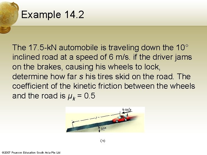 Example 14. 2 The 17. 5 -k. N automobile is traveling down the 10°